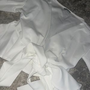 White Bubble sleeve wrap shirt